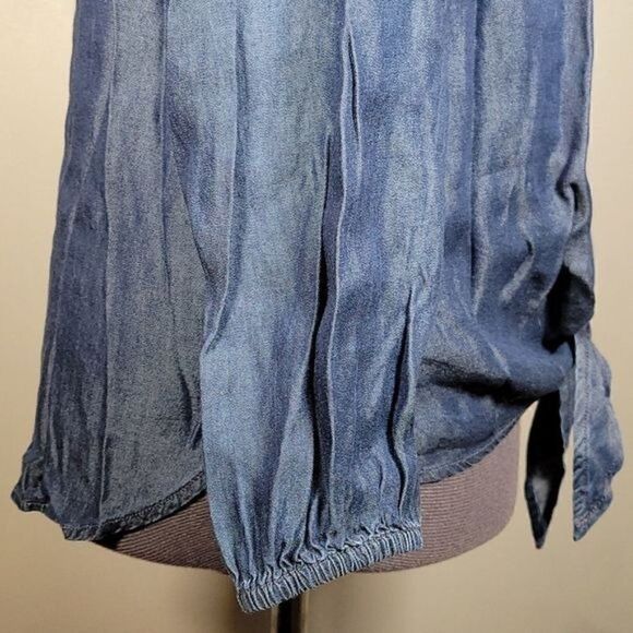 NWOT Denim & Co. Lightweight Denim Button-Front Tie Waist Top Sz M - Picture 7 of 13